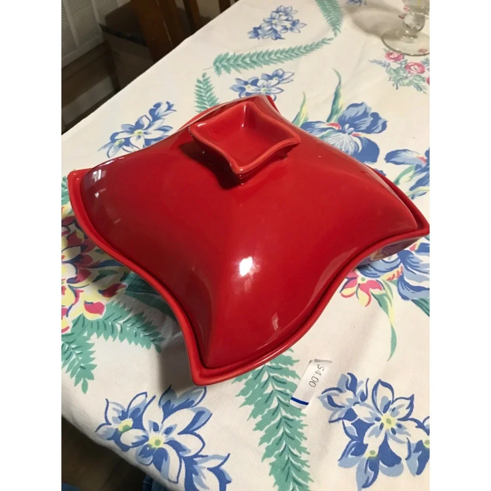 Godinger Sienna‎ Red Pinwheel 1 Qt Covered Baking Dish/ Casserole 80s Vintage